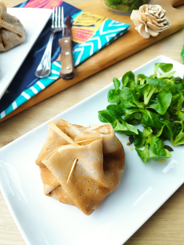 Aumônières chèvre, pain d'épices et pommes caramélisées au miel