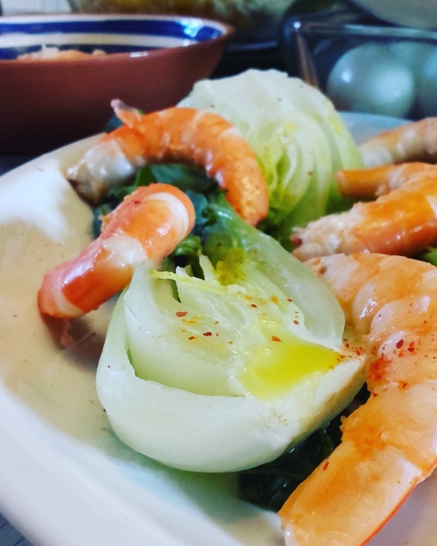 Choux pak choï aux crevettes à la vapeur douce