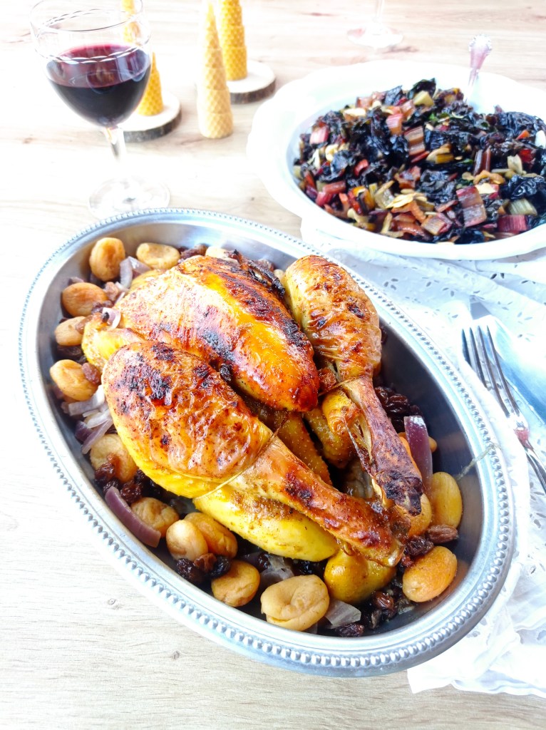 Poulet au miel, épices et fruits secs (cuisine médiévale)