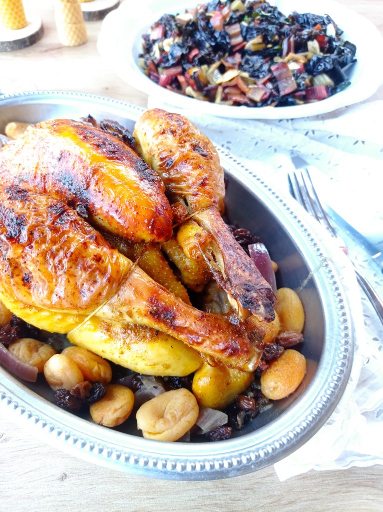 Poulet au miel, épices et fruits secs (cuisine médiévale)