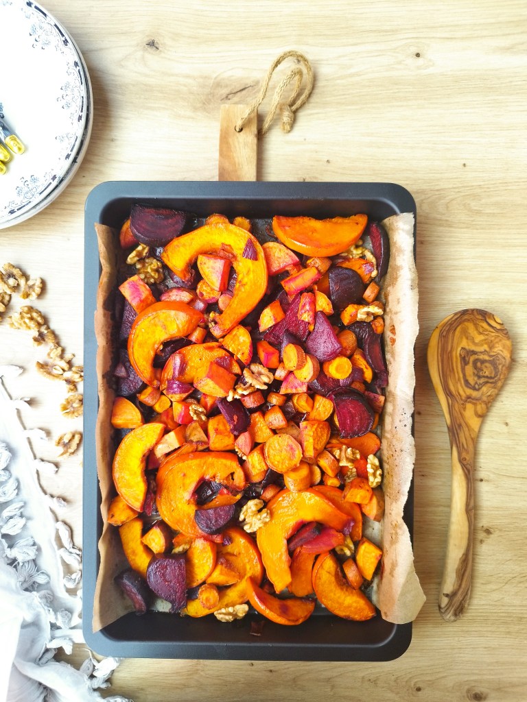 légumes d'automne rôtis au miel et aux épices