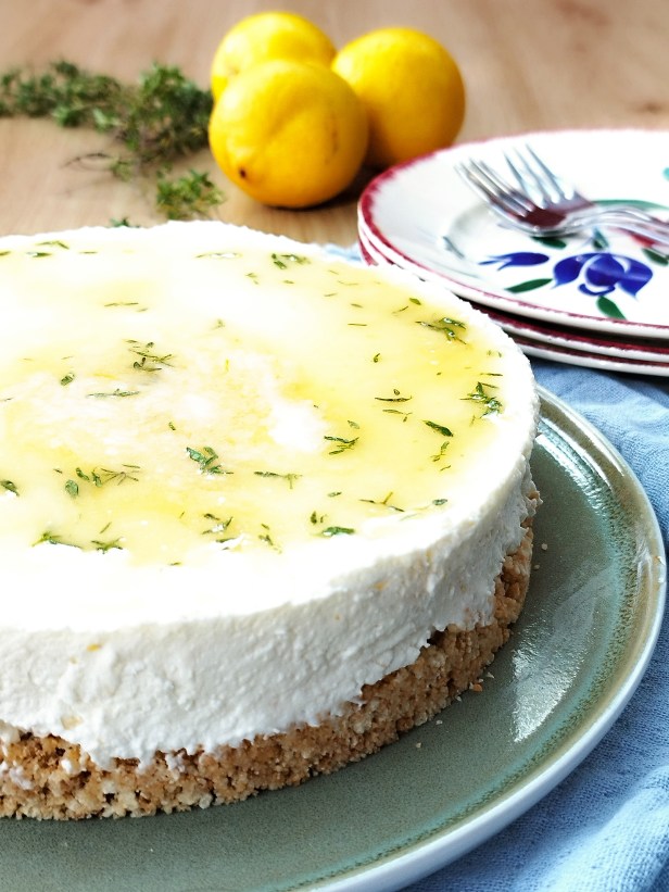 Cheesecake sans cuisson citron-miel-thym sans gluten