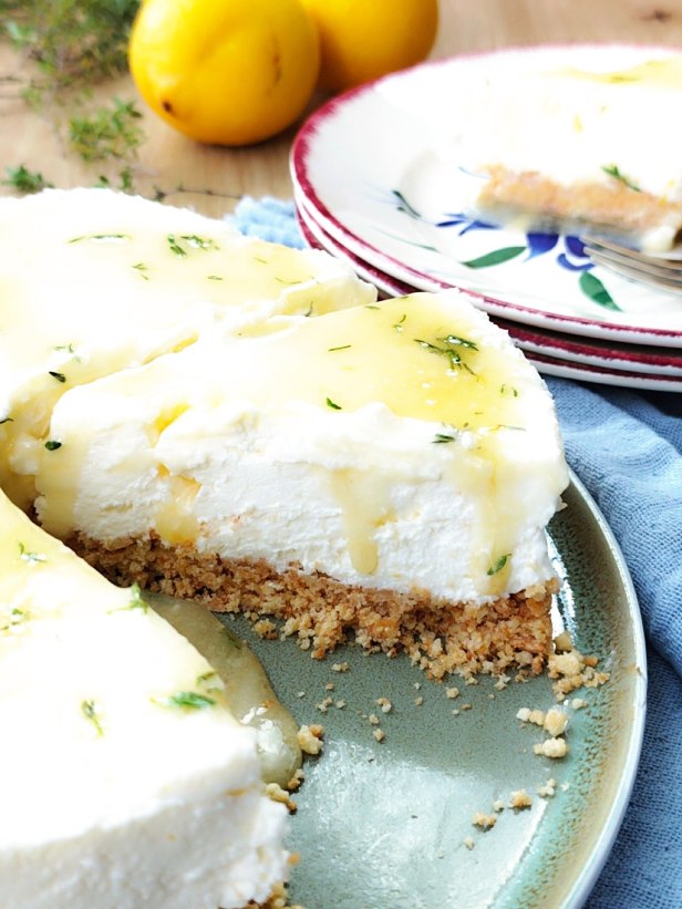 Cheesecake sans cuisson citron-miel-thym sans gluten