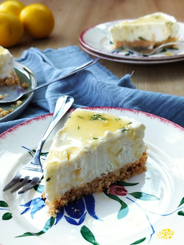 Cheesecake sans cuisson citron-miel-thym sans gluten
